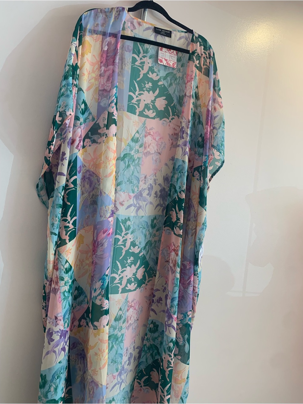 Lane Bryant Pastel Floral Patchwork Kimono Dress - Teal, Lavender, Pastel Pink